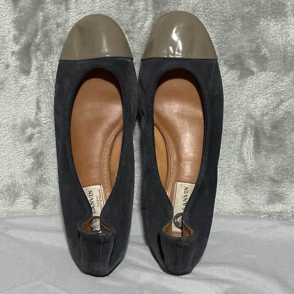 Lanvin Suede Cap Toe Ballet Flats Womens 8.5 Blue Quiet Luxury Old Money Leather